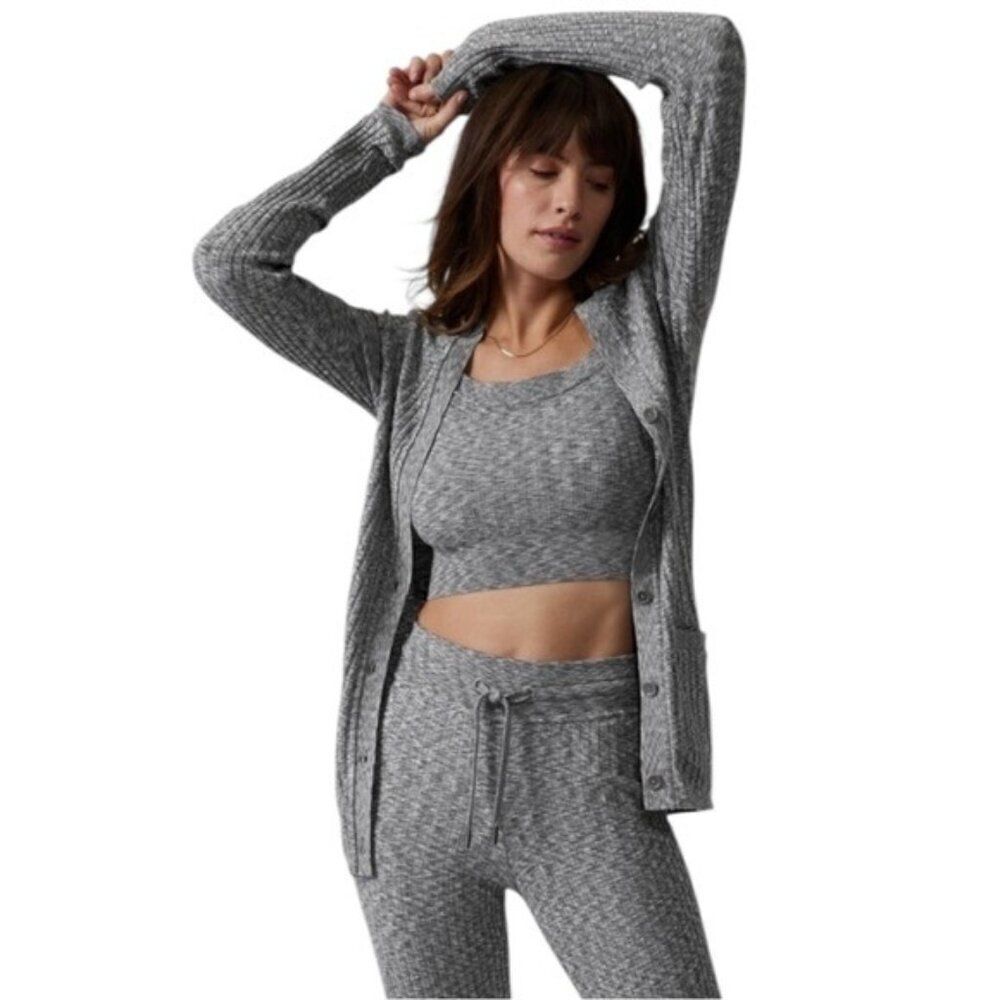 Athleta Womens Revolve Cardigan Grey Heather Ribbed Button Down Xxs Nwot